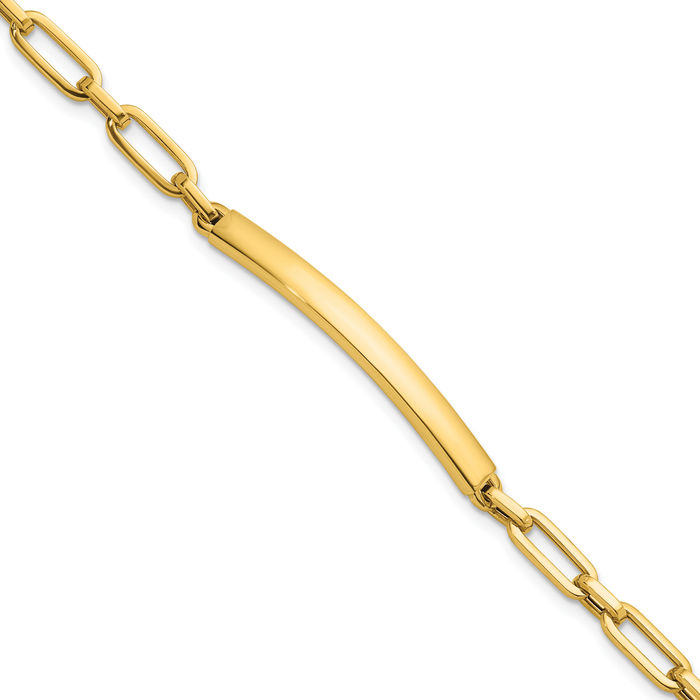 14K Solid Yellow Gold 4.8mm Oval Link Name Bar Identification ID Bracelet