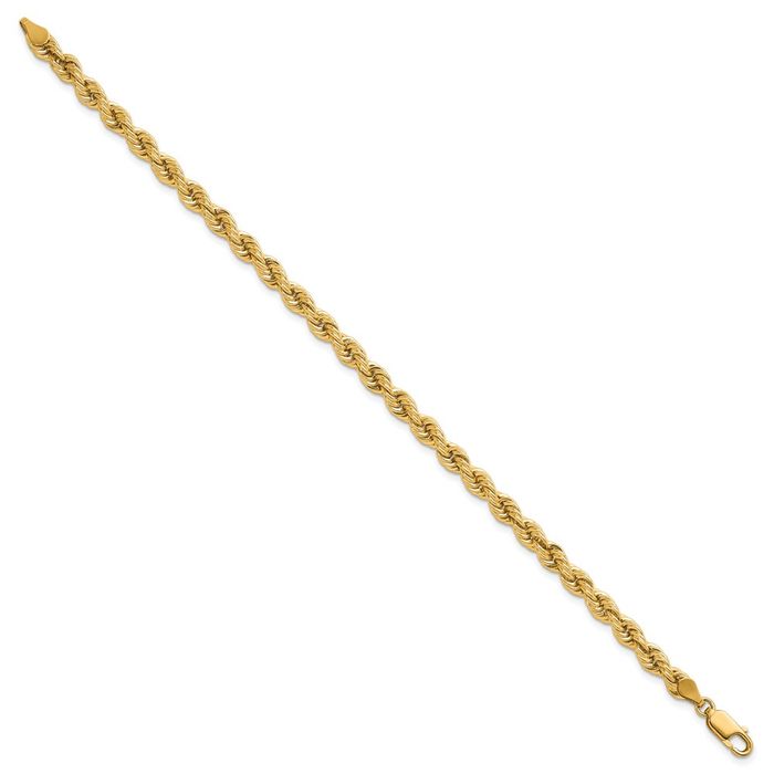 14K Solid Yellow Gold 4.8mm Rope Chain Bracelet