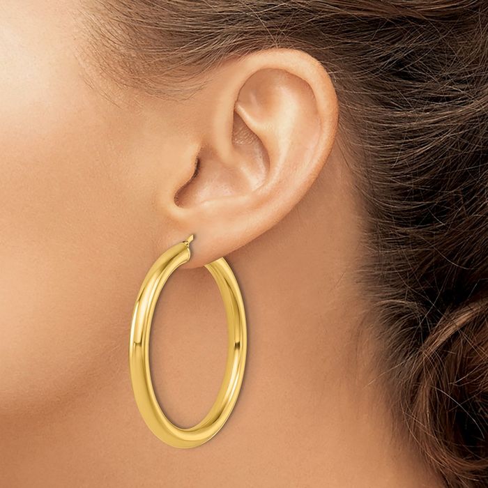 14K Solid Yellow Gold 4.8x53mm Round Tube Large Hoop Earrings