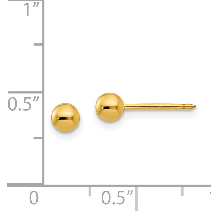 14K Solid Yellow Gold 4mm Ball Stud Earrings