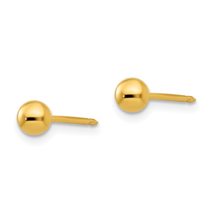 14K Solid Yellow Gold 4mm Ball Stud Earrings