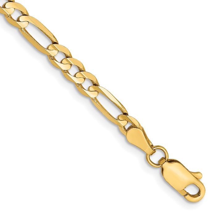 14K Solid Yellow Gold 4mm Concave Figaro Link Chain Bracelet