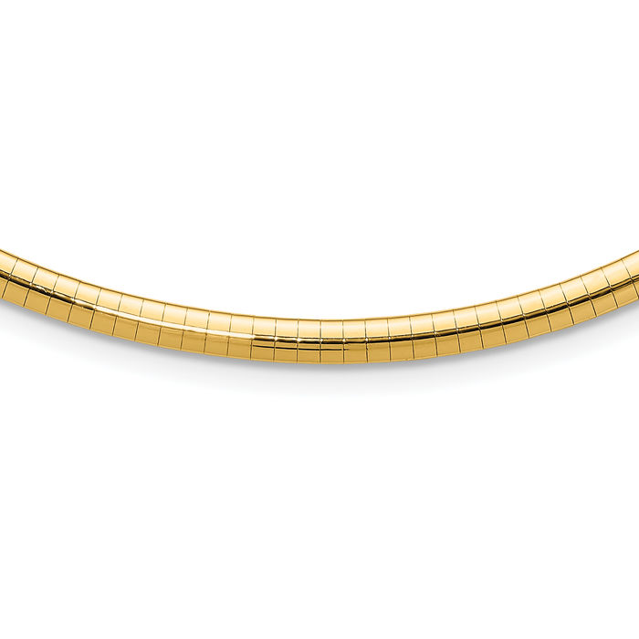 14K Solid Yellow Gold 4mm Cubetto Omega Snake Chain Herringbone Necklace