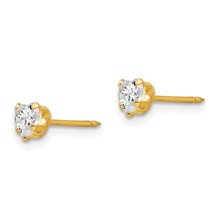 14K Solid Yellow Gold 4mm Heart Cubic Zirconia CZ Stud Earrings