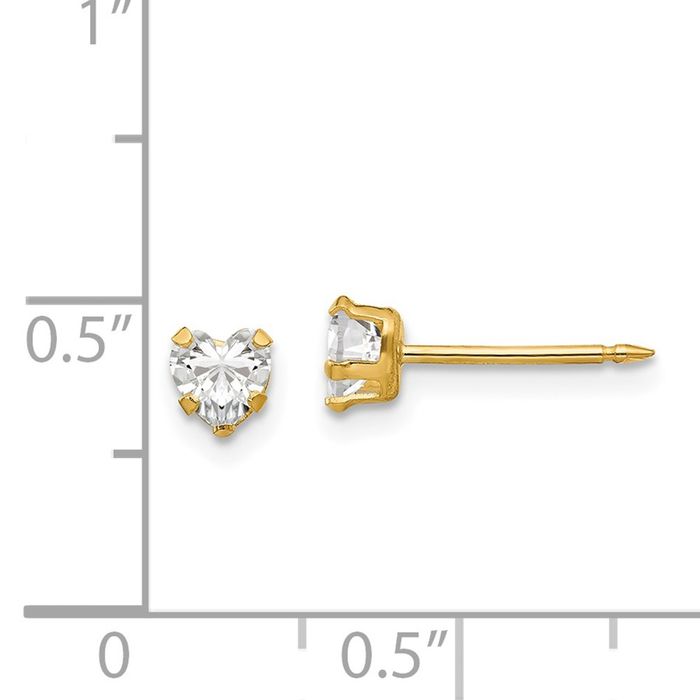 14K Solid Yellow Gold 4mm Heart Cubic Zirconia CZ Stud Earrings