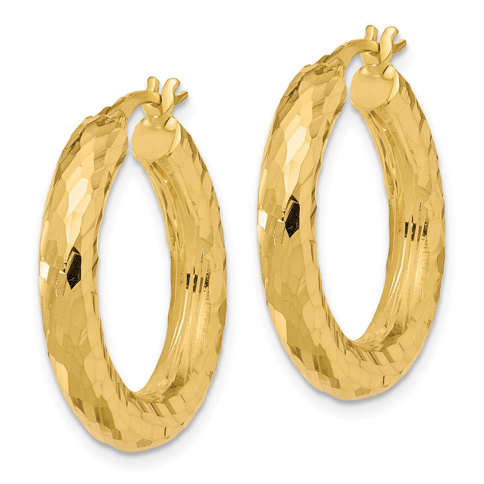 14K Solid Yellow Gold 4mm Round Medium Hoop Earrings