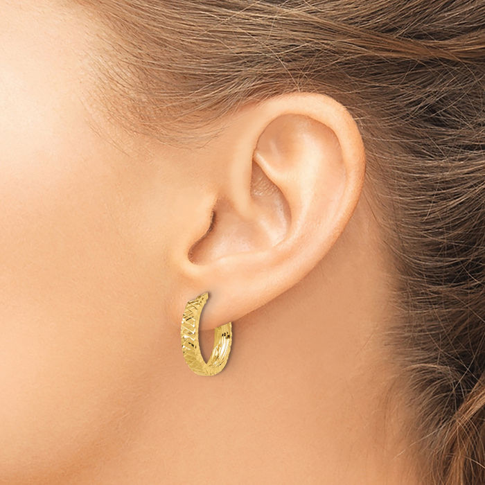 14K Solid Yellow Gold 4mm Round Medium Hoop Earrings