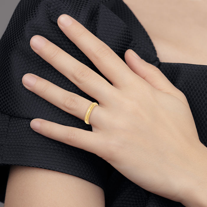 14K Solid Yellow Gold 4mm Milgrain Half Round Plain Classic Wedding Band Ring