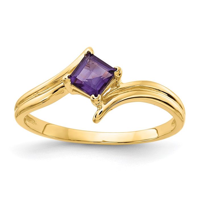 14K Solid Yellow Gold 4mm Princess-cut Amethyst Ring - Picture 11 of 28