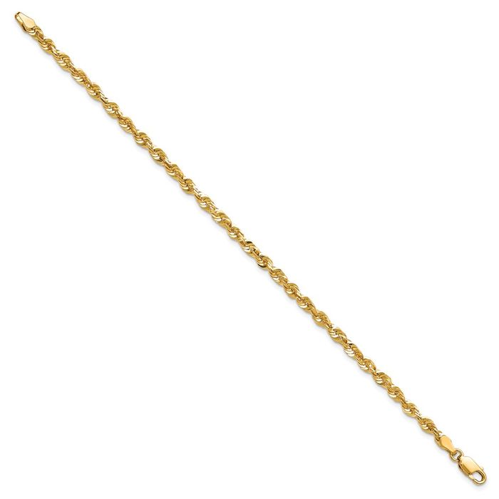 14K Solid Yellow Gold 4mm Rope Chain Bracelet