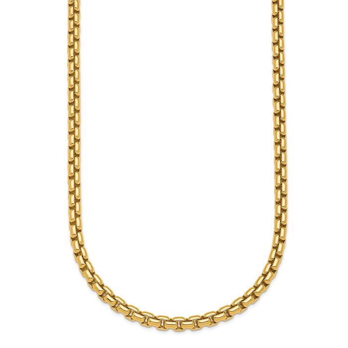 14K Solid Yellow Gold 4mm Round Box Link Chain Necklace