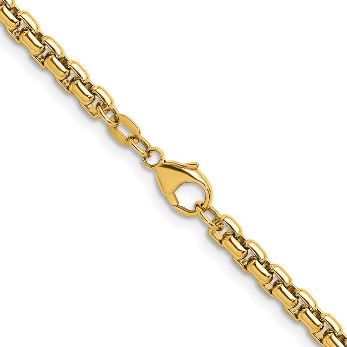 14K Solid Yellow Gold 4mm Round Box Link Chain Necklace