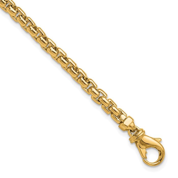 14K Solid Yellow Gold 4mm Round Box Link Chain Bracelet