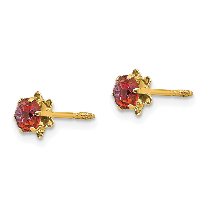 14K Solid Yellow Gold 4mm Cubic Zirconia CZ Screw Back Stud Earrings July Birthstone Jewelry