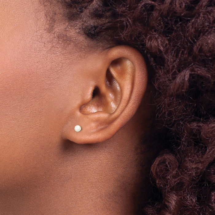 14K Solid Yellow Gold 3mm White Button Freshwater Cultured Pearl Stud Earrings