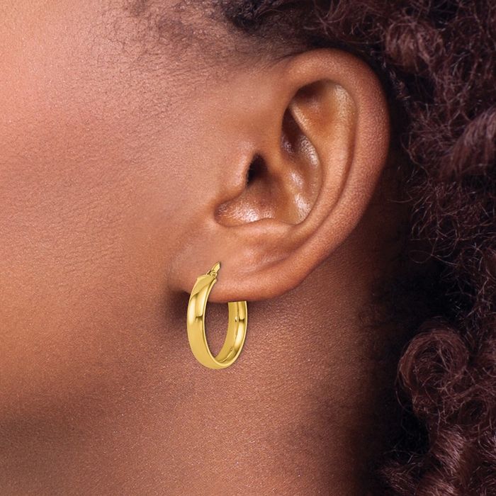 14K Solid Yellow Gold Round Medium Hoop Earrings
