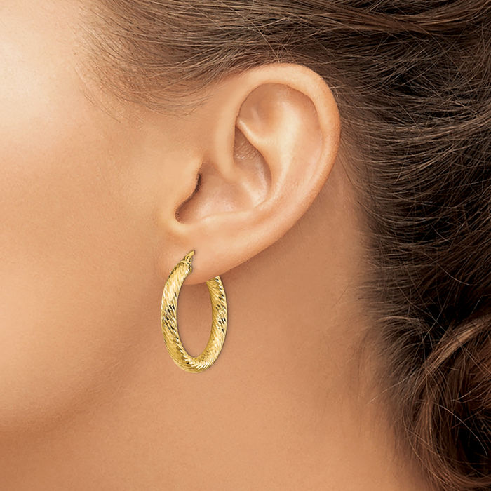 14K Solid Yellow Gold Round Medium Hoop Earrings