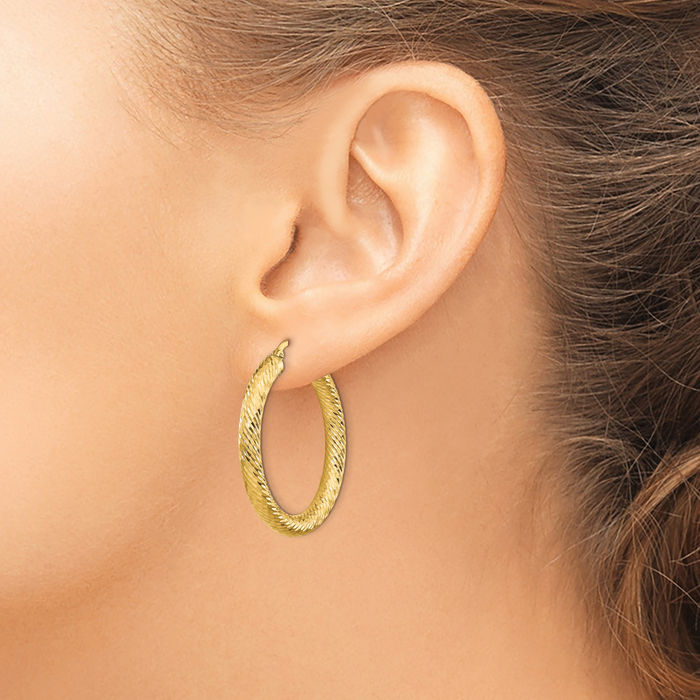 14K Solid Yellow Gold Round Medium Hoop Earrings