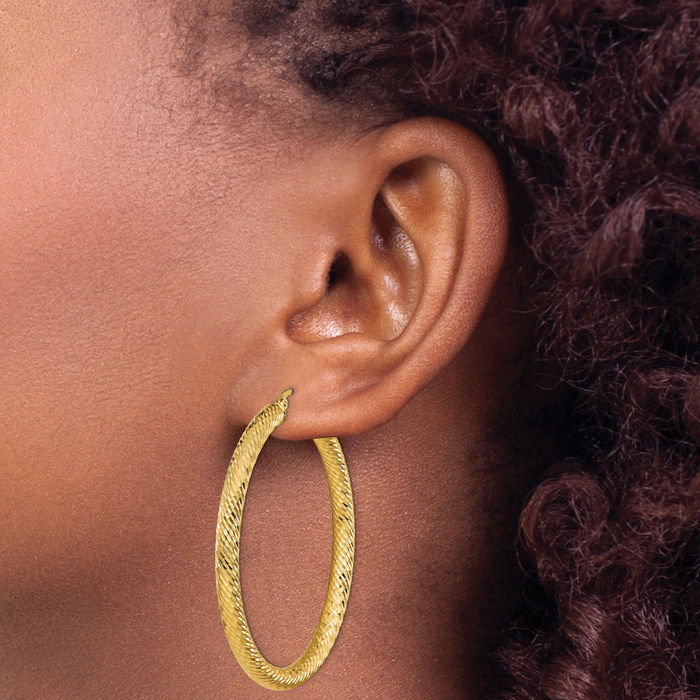 14K Solid Yellow Gold 4x50mm Round Large Hoop Earrings