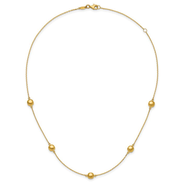 14K Solid Yellow Gold 5 Station Necklace Chain