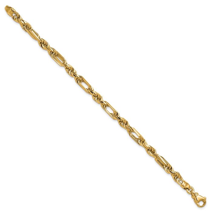 14K Solid Yellow Gold 5.25mm Figaro Link Rope Chain Bracelet