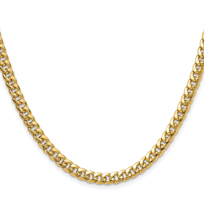 14K Solid Yellow Gold 5.25mm Miami Cuban Curb Link Chain Necklace