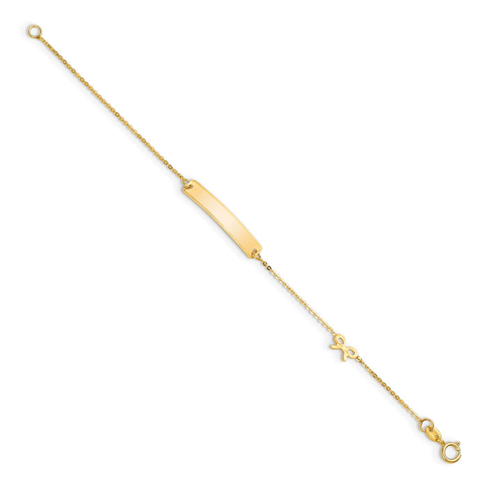 14K Solid Yellow Gold Bow Name Bar Identification ID Bracelet