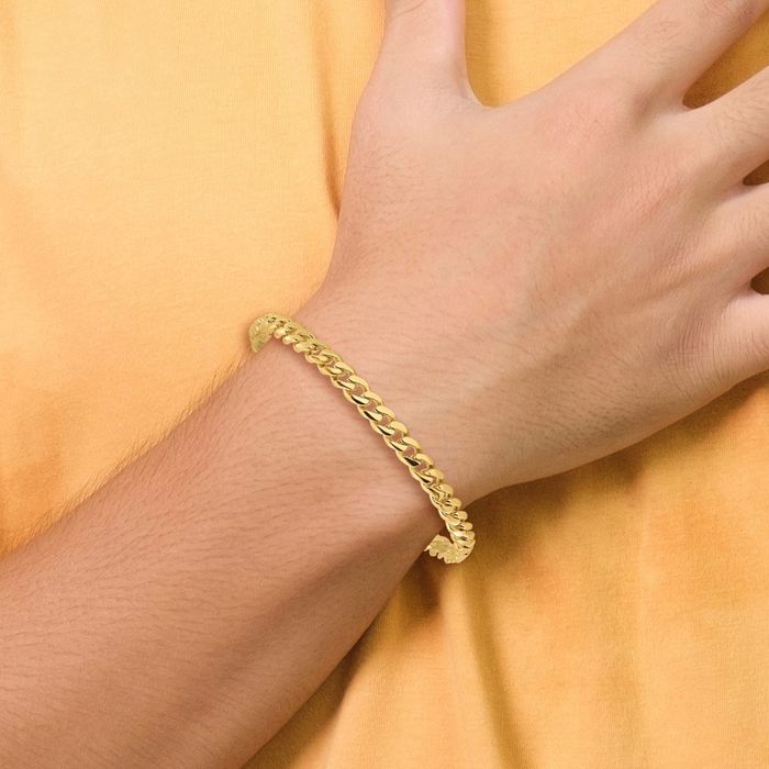 14K Solid Yellow Gold 5.7mm Miami Cuban Box Curb Link Chain Bracelet