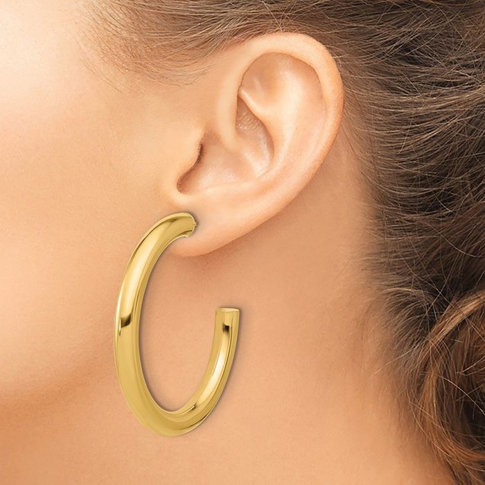 14K Solid Yellow Gold 5.7mm Round Tube Post C Hoop Earrings