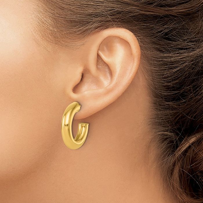 14K Solid Yellow Gold 5.7mm Round Tube Post C Hoop Earrings