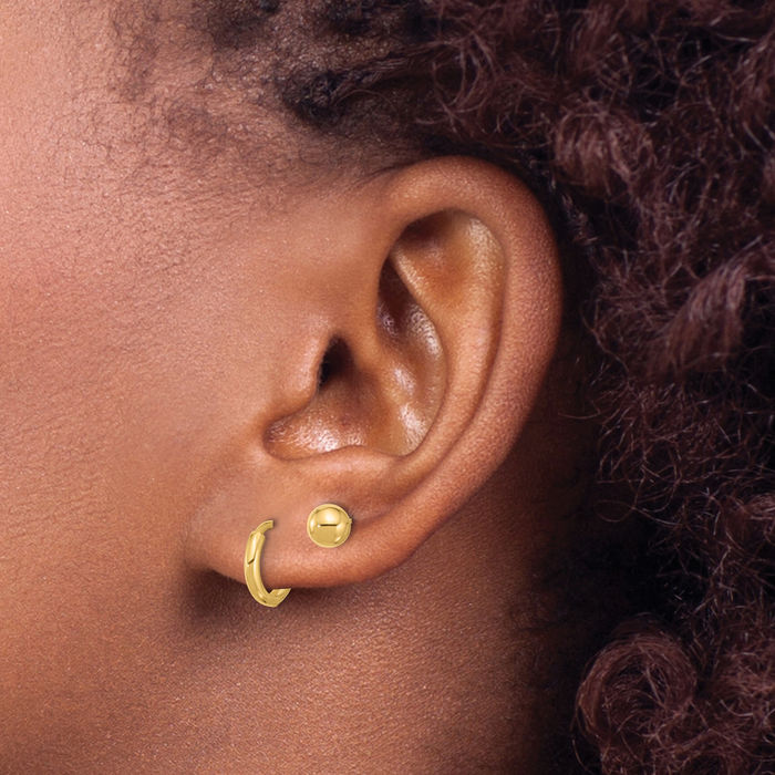 14K Solid Yellow Gold 5mm Ball Hoop Stud Earrings Set