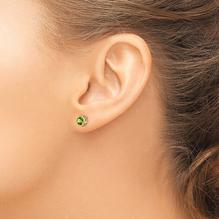 14K Solid Yellow Gold 5mm Green Peridot Studs Gemstone Solitaire Earrings August Birthstone Jewelry