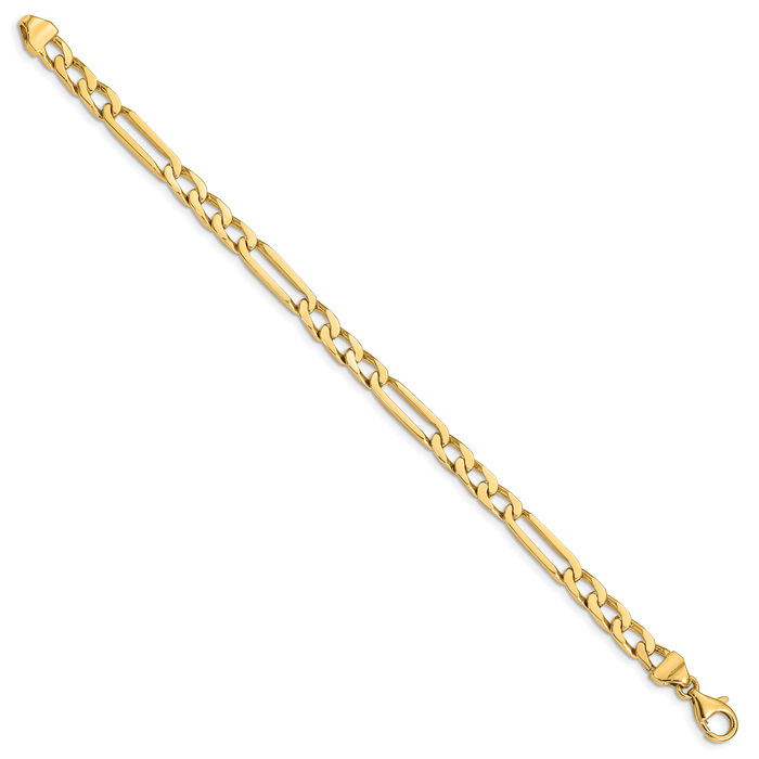 14K Solid Yellow Gold 5mm Figaro Link Chain Bracelet