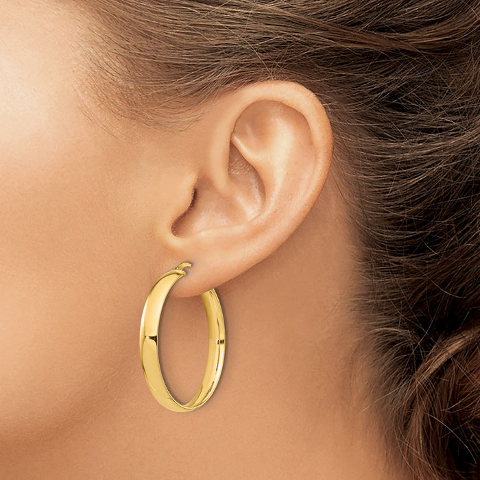 14K Solid Yellow Gold 5mm Round Medium Hoop Earrings
