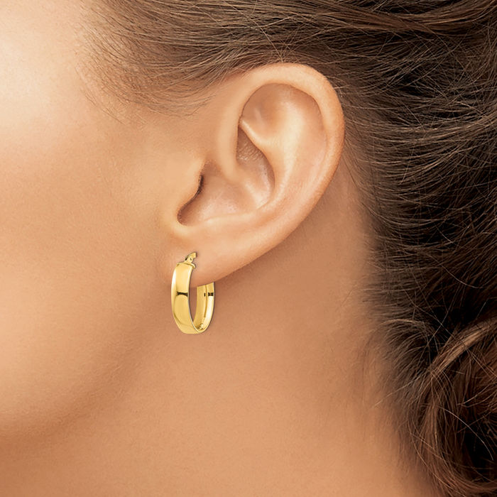14K Solid Yellow Gold 5mm Oval Hoop Earrings