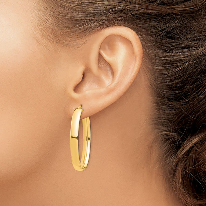 14K Solid Yellow Gold 5mm Oval Hoop Earrings