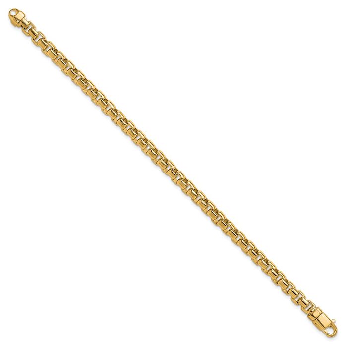 14K Solid Yellow Gold 5mm Round Box Link Chain Bracelet