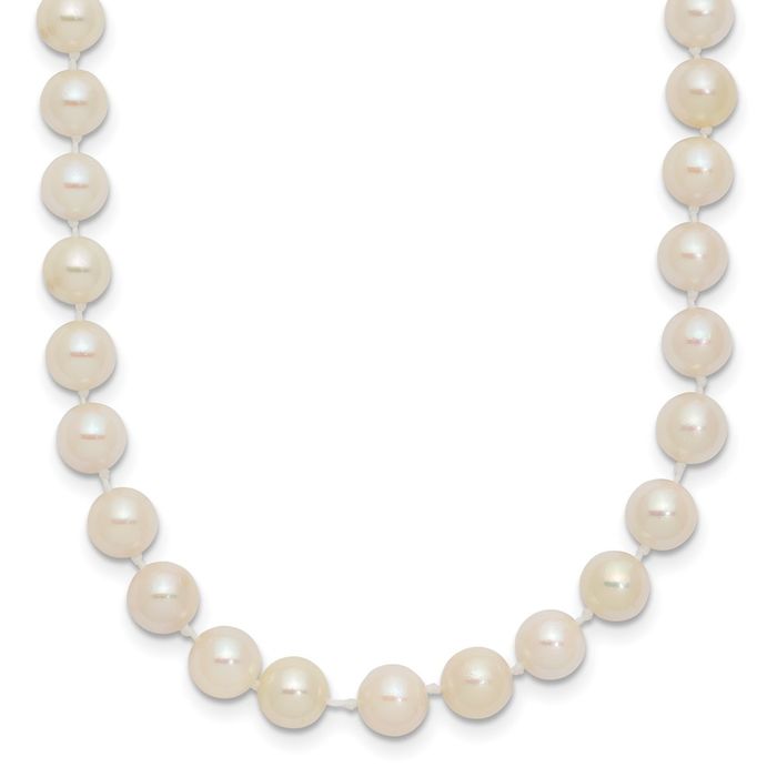 14K Solid Yellow Gold 5mm White Round Akoya Saltwater Cultured Pearl Necklace Chain