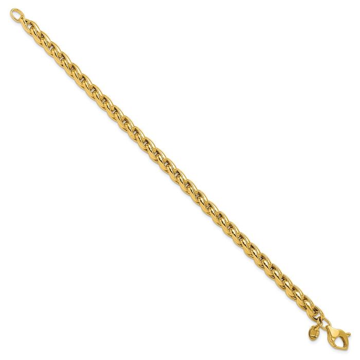 14K Solid Yellow Gold 5mm Square Spiga Wheat Link Chain Bracelet