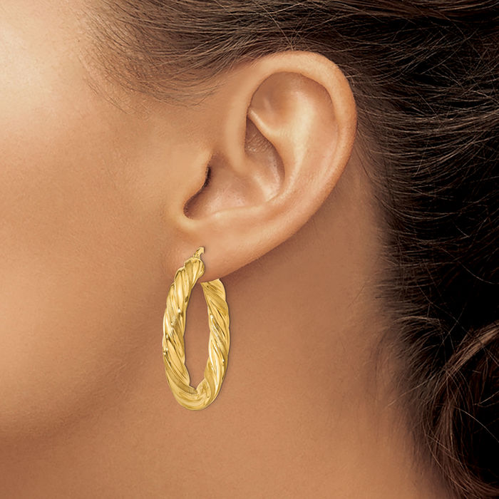 14K Solid Yellow Gold 5mm Twisted Medium Hoop Earrings