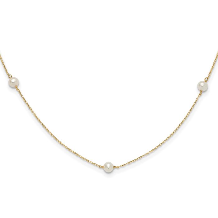 14K Solid Yellow Gold 4mm White Round Freshwater Cultured Pearl 5 Station 15.... - Picture 12 of 13