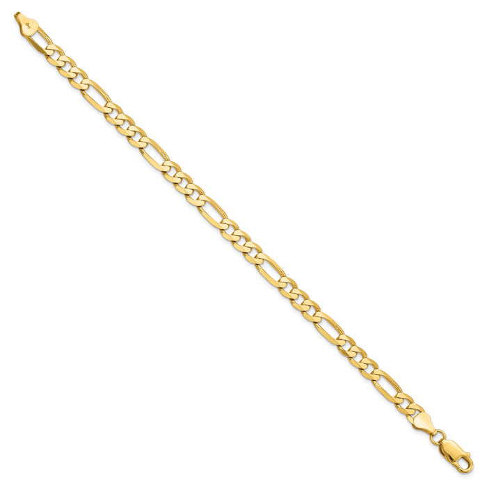 14K Solid Yellow Gold 6mm Figaro Link Chain Bracelet