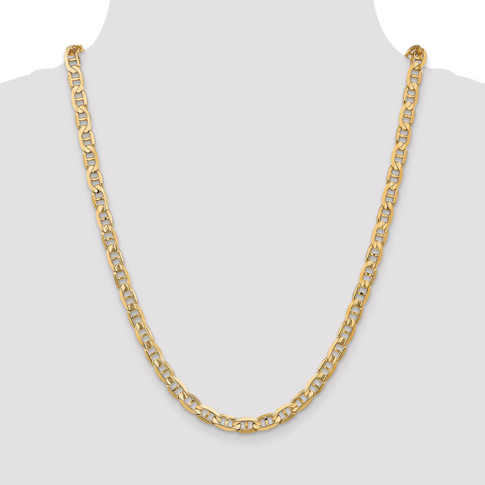 14K Solid Yellow Gold 6.25mm Concave Anchor Mariner Link Chain Necklace