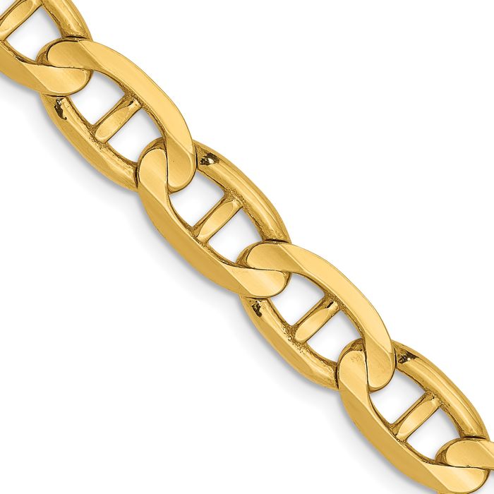 14K Solid Yellow Gold 6.25mm Concave Anchor Mariner Link Chain Necklace