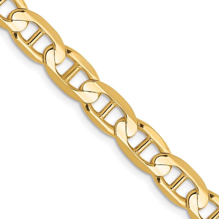 14K Solid Yellow Gold 6.25mm Concave Anchor Mariner Link Chain Necklace