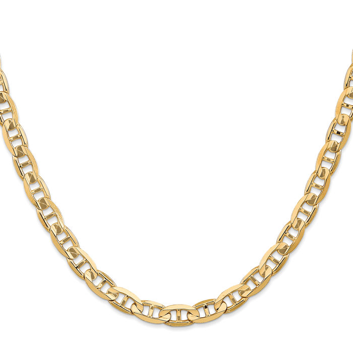 14K Solid Yellow Gold 6.25mm Concave Anchor Mariner Link Chain Necklace