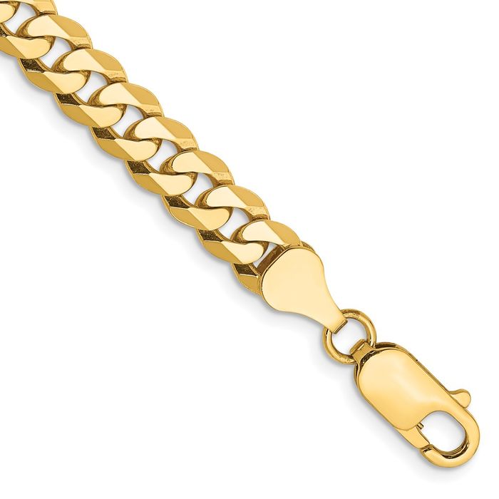 14K Solid Yellow Gold 6.25mm Curb Link Chain Bracelet