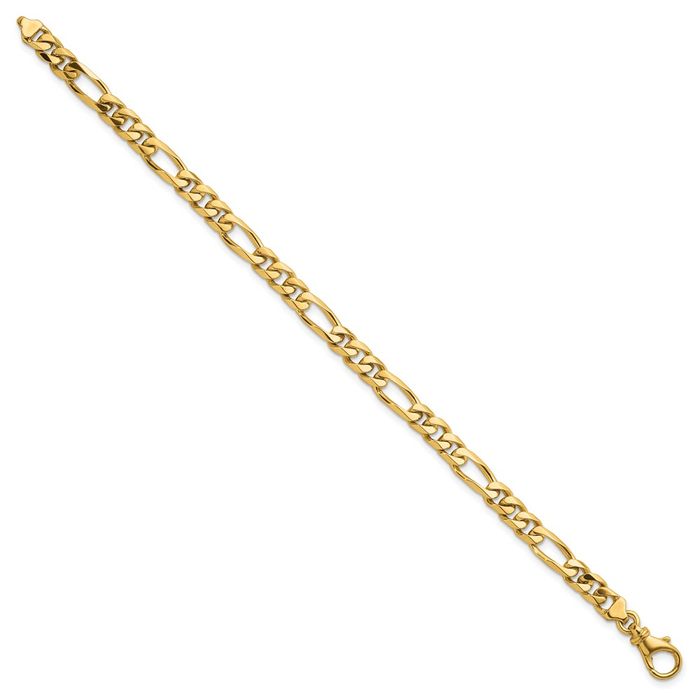 14K Solid Yellow Gold 6.2mm Figaro Link Chain Bracelet