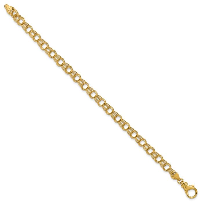 14K Solid Yellow Gold 6.5mm Triple Link Charm Bracelet