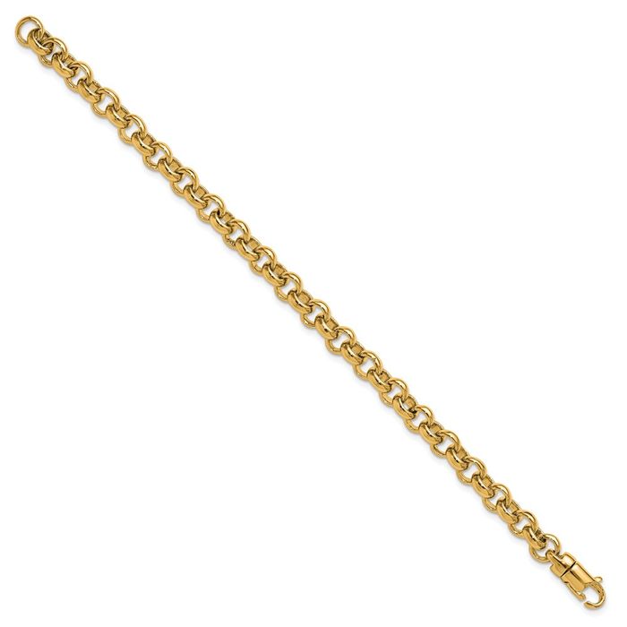 14K Solid Yellow Gold 6.5mm Cable Rolo Link Chain Bracelet